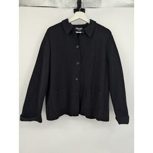 Lands' End Wool Button Down Blazer Jacket Black 14 Career Closet Staple Office